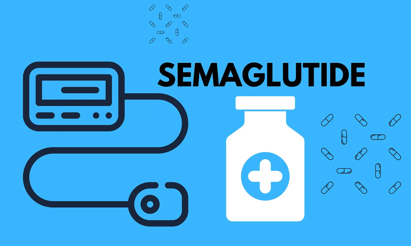 Illustration of a Semaglutide bottle showcasing weight loss medication.